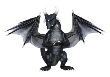 Beyaz arka plan üzerinde izole bir siyah fantezi ejderha 3D render
