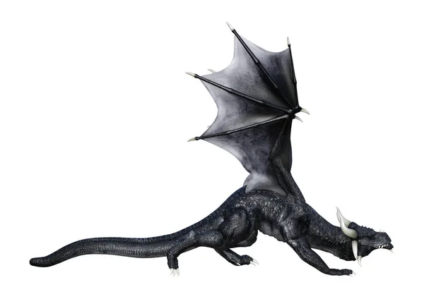 Rendering Black Fantasy Dragon Isolated White Background — Stock Photo, Image