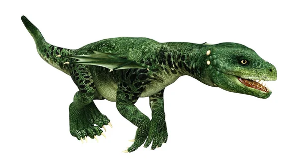 渲染一个绿色孵化幻想龙隔离在白色背景 — 图库照片
