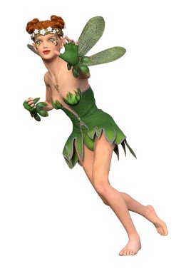 Beyaz arkaplanda izole edilmiş bir bahar perisinin 3 boyutlu canlandırması