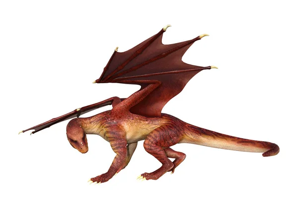 Renderowania Dragon Fantasy Czerwony Białym Tle — Zdjęcie stockowe