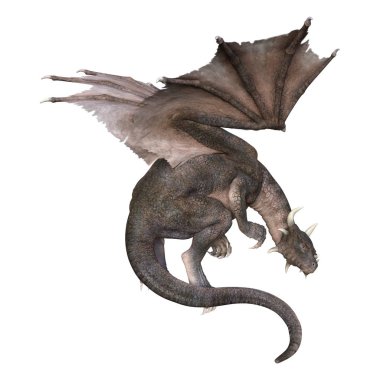 Beyaz arka planda izole edilmiş bir fantezi ejderhanın 3 boyutlu canlandırması