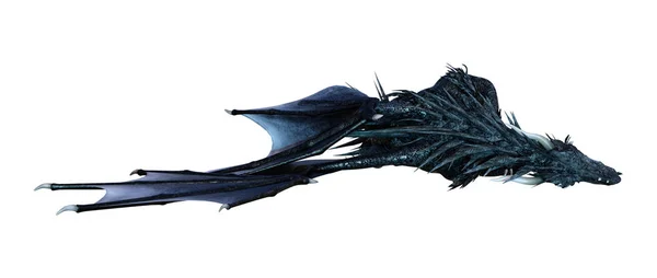 Rendering Black Fantasy Dragon Isolated White Background — Stock Photo, Image