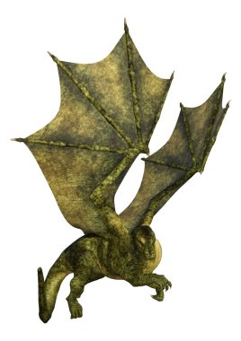 Beyaz arka plan üzerinde izole bir yeşil fantezi ejderha 3D render