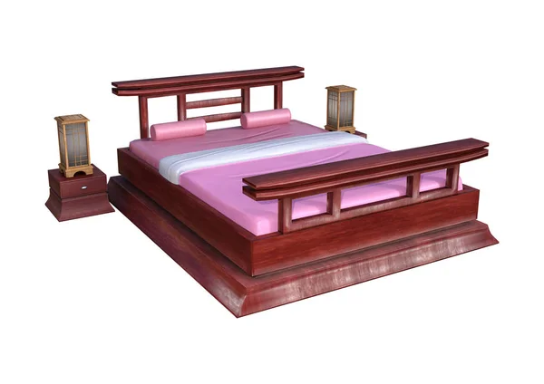 Darstellung Eines Japanischen Bettes Isoliert Auf Weißem Hintergrund — Stockfoto