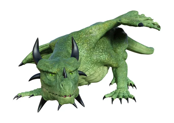 白い背景に分離された緑ファンタジー ドラゴンの レンダリング — ストック写真