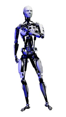 Beyaz arkaplanda izole edilmiş bir erkek robotun 3B görüntülemesi