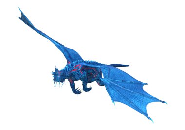 Beyaz arka plan üzerinde izole mavi fantezi Dragon 3D render
