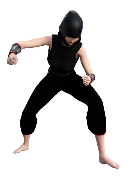 Rendering Female Ninja Isolated White Background — Stock Photo, Image