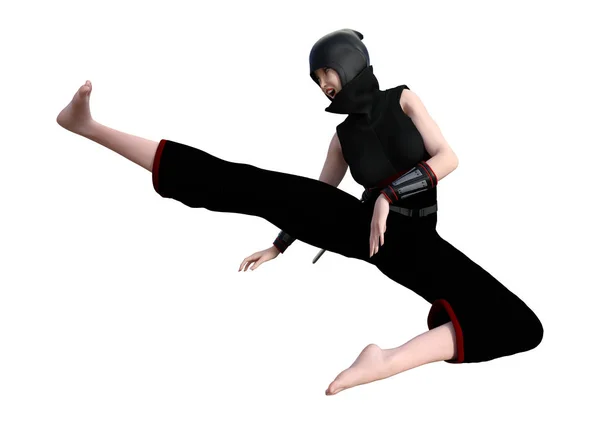 Rendering Ninja Femmina Isolato Sfondo Bianco — Foto Stock