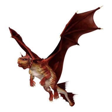 Beyaz arka plan üzerinde izole kırmızı fantezi Dragon 3D render