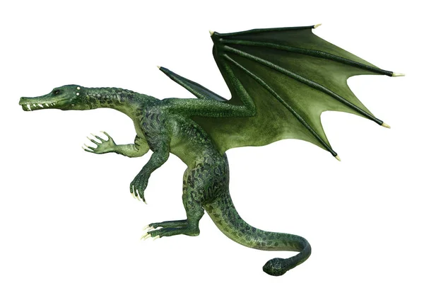 白い背景に分離された緑ファンタジー ドラゴンの レンダリング — ストック写真