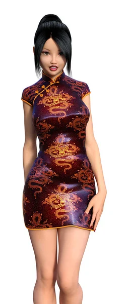 렌더링 빨간색 아시아 여자의 드레스에 — 스톡 사진