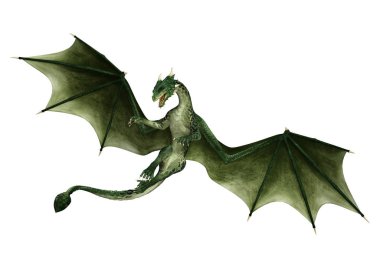 Beyaz arka plan üzerinde izole bir yeşil fantezi ejderha 3D render