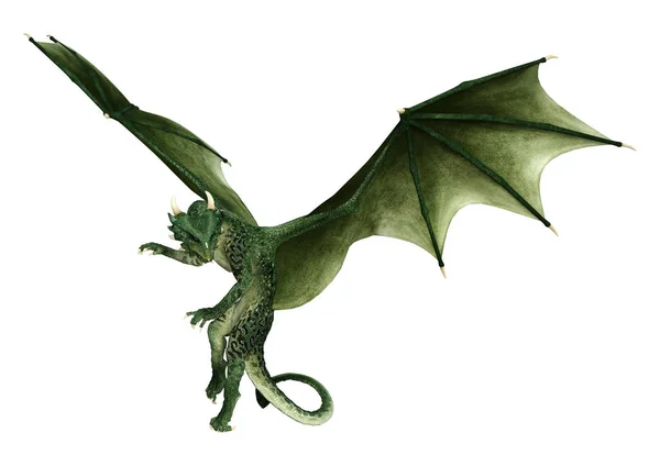 Рендеринг Зеленого Воображаемого Дракона Белом Фоне — стоковое фото