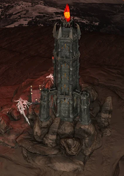 Renderowania Fantasy Black Tower Ciemnym Tle — Zdjęcie stockowe