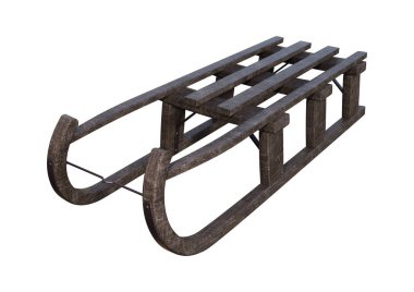 Beyaz arka plan üzerinde izole bir vintage tahta atlı kızak 3D render