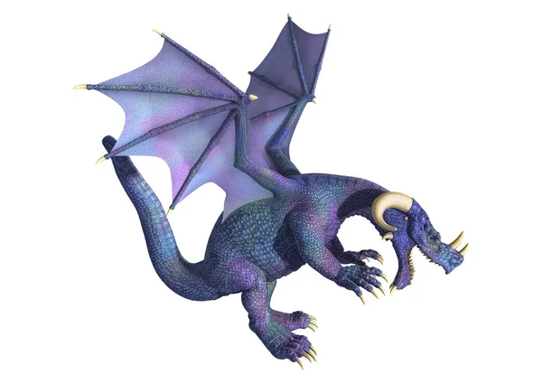 Beyaz Arka Plan Üzerinde Izole Mavi Fantezi Dragon Render — Stok fotoğraf
