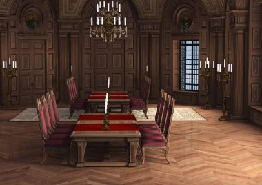 Bir şatonun 3 boyutlu tasarımı barok tarzında