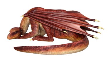 Beyaz arka plan üzerinde izole kırmızı fantezi Dragon 3D render