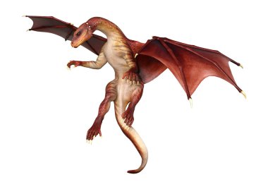 Beyaz arka plan üzerinde izole kırmızı fantezi Dragon 3D render