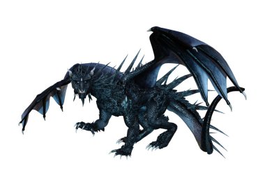 Beyaz arka plan üzerinde izole bir siyah fantezi ejderha 3D render