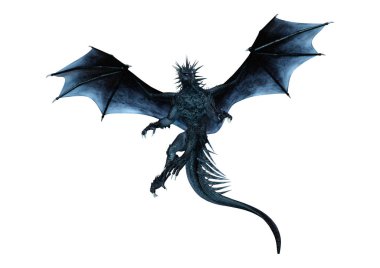 Beyaz arka plan üzerinde izole bir siyah fantezi ejderha 3D render