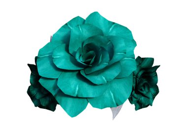 Beyaz arka plan üzerinde izole üç yeşil gül 3D render