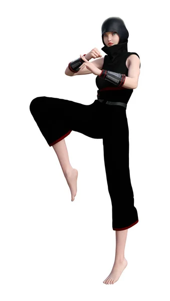 Darstellung Eines Weiblichen Ninjas Isoliert Auf Weißem Hintergrund — Stockfoto
