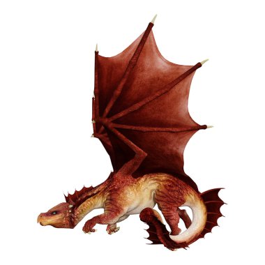 Beyaz arka plan üzerinde izole kırmızı fantezi Dragon 3D render