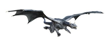 Beyaz arka planda izole edilmiş bir fantezi ejderhanın 3 boyutlu canlandırması