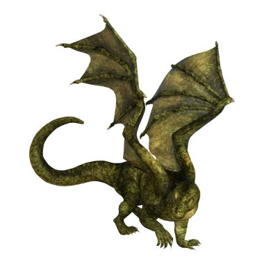 Beyaz arka plan üzerinde izole bir yeşil fantezi ejderha 3D render