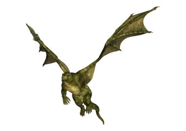 Beyaz arka plan üzerinde izole bir yeşil fantezi ejderha 3D render
