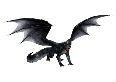 Beyaz arka plan üzerinde izole bir siyah fantezi ejderha 3D render