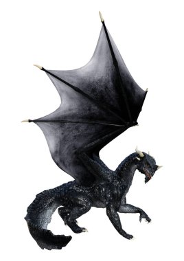 Beyaz arka plan üzerinde izole bir siyah fantezi ejderha 3D render
