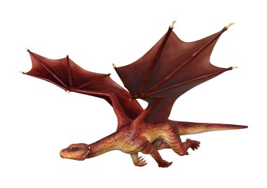 Beyaz arka plan üzerinde izole kırmızı fantezi Dragon 3D render