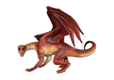 Beyaz arka plan üzerinde izole kırmızı fantezi Dragon 3D render