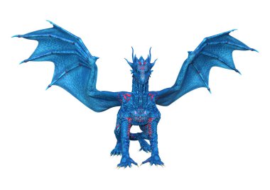 Beyaz arka plan üzerinde izole mavi fantezi Dragon 3D render