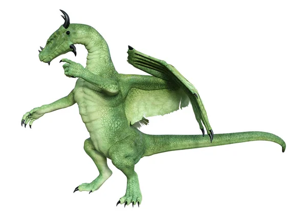 Representación Dragón Fantasía Verde Aislado Sobre Fondo Blanco —  Fotos de Stock