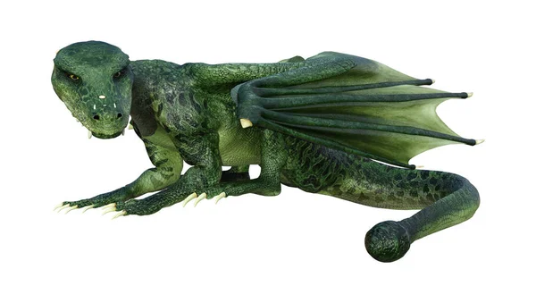 Rendering Green Fantasy Dragon Isolated White Background — Stock Photo, Image