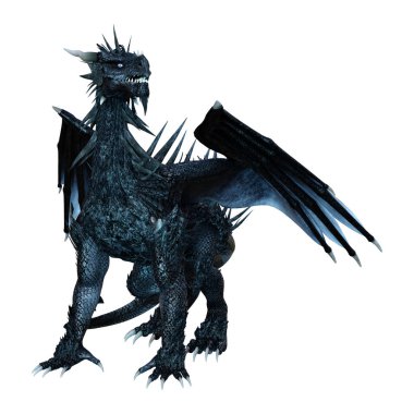 Beyaz arka plan üzerinde izole bir siyah fantezi ejderha 3D render