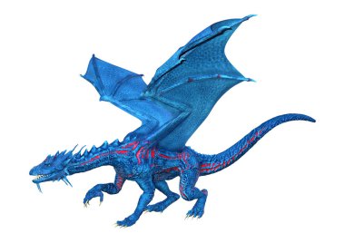 Beyaz arka plan üzerinde izole mavi fantezi Dragon 3D render