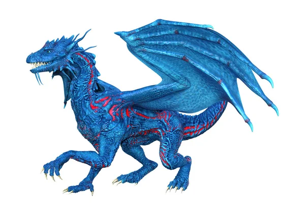 Darstellung Eines Blauen Fantasie Drachen Isoliert Auf Weißem Hintergrund — Stockfoto
