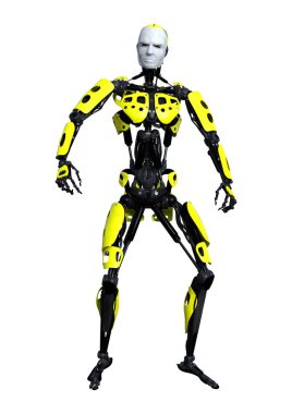 Beyaz arkaplanda izole edilmiş bir erkek robotun 3B görüntülemesi