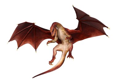 Beyaz arka plan üzerinde izole kırmızı fantezi Dragon 3D render