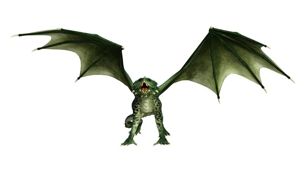 Візуалізація Зеленого Фентезійного Дракона Ізольовано Білому Тлі — стокове фото