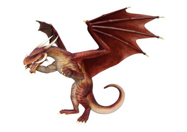 Beyaz arka plan üzerinde izole kırmızı fantezi Dragon 3D render