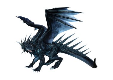 Beyaz arka plan üzerinde izole bir siyah fantezi ejderha 3D render