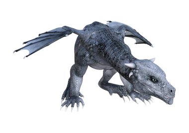 Beyaz arka plan üzerinde izole bir fantezi delikanlı ejderha 3D render