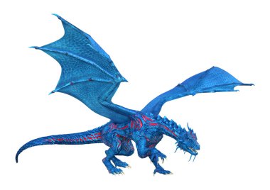 Beyaz arka plan üzerinde izole mavi fantezi Dragon 3D render
